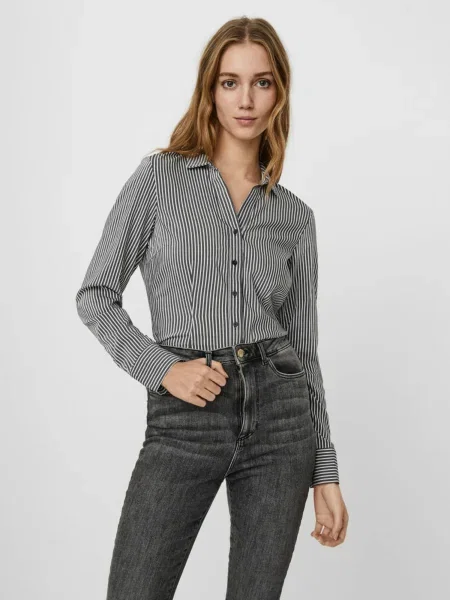 VERO MODA Bluză body ERIKA negru alb