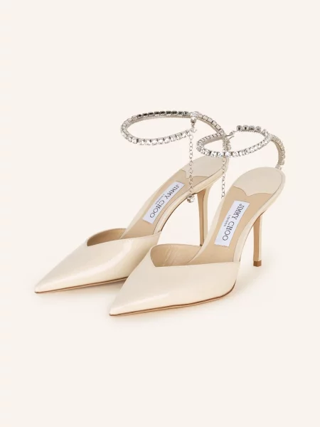 Jimmy Choo Czółenka Z Odkrytą Piętą Saeda 85 Z Ozdobnymi Kamykami weiss