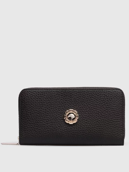 Шкіряний гаманець з фактурною емблемою Stefano Ricci чорний
