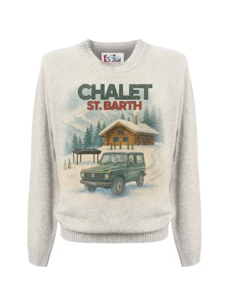 Pulover Mc2 Saint Barth cu imagine cu decolteu rotund gri
