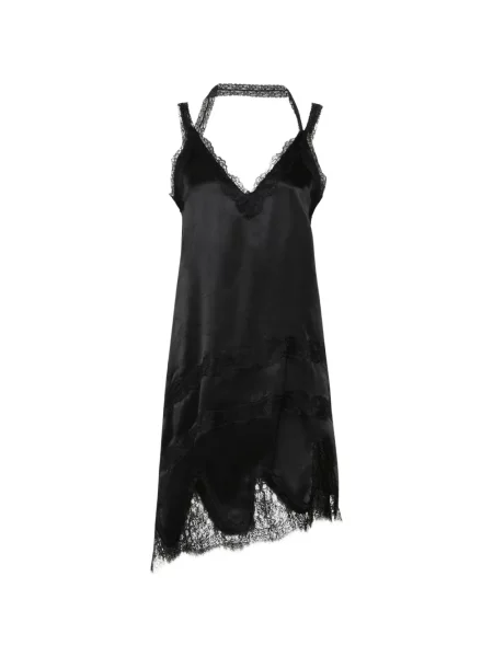 Rochie midi Marella asimetrică din dantelă negru