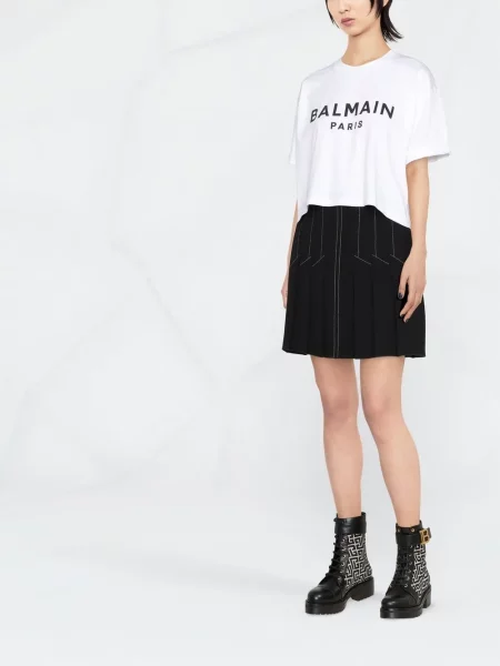Zkrácené tričko Balmain s potiskem jersey bílé