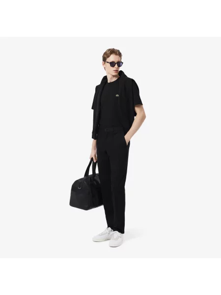 Lacoste T-Shirt Z Grubej Piki Bawełnianej I Lnianej czarny