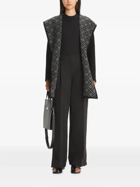 Palton Tory Burch de lână cu glugă negru
