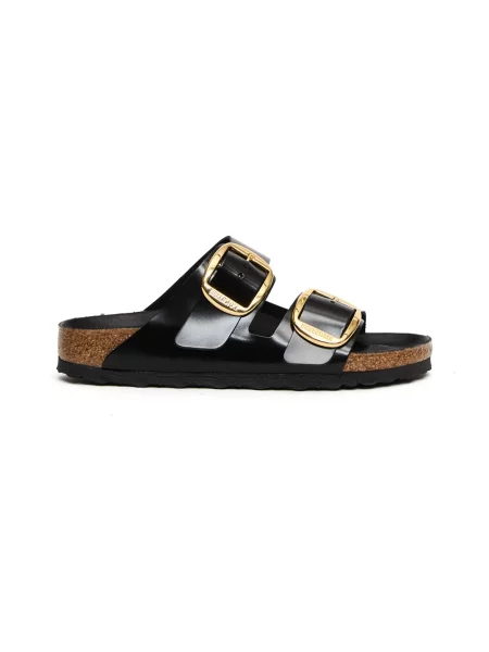 Klapki Birkenstock skórzane na sprzączkę czarne