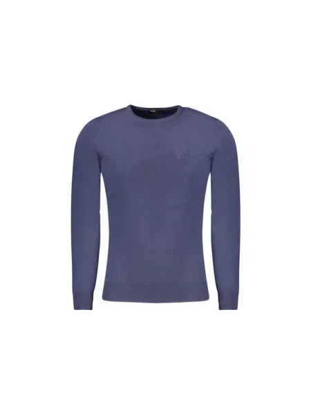 Dzianinowy sweter Cavalli Class z dekoltem w serek niebieski