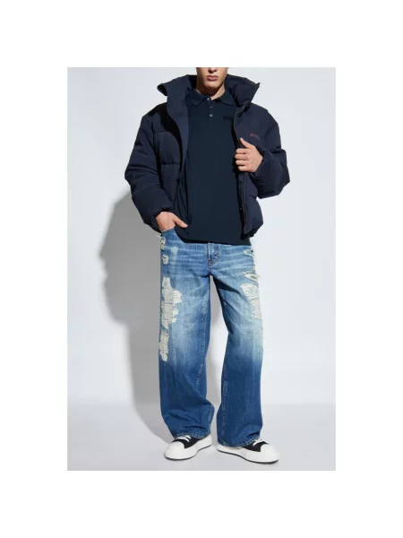 Lniana kurtka puchowa Dsquared2 z logo niebieska