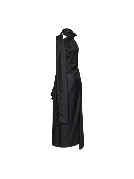 Lniana sukienka midi Mugler wiązana czarna