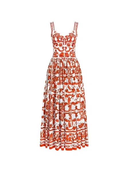 Lung rochie Dolce & Gabbana cu imagine din poplin alb