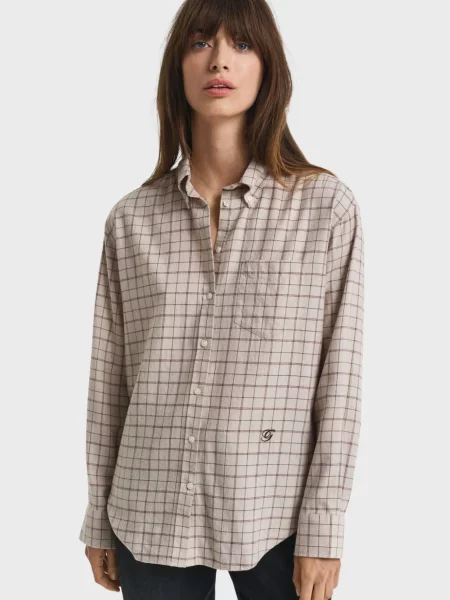 Картата фланелева сорочка Gant бежева