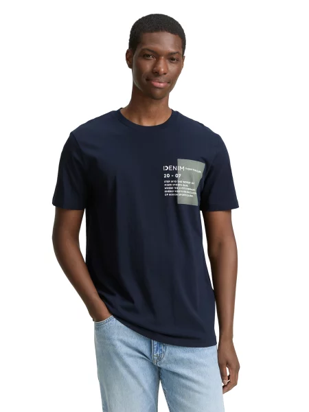 TOM TAILOR DENIM Tricou bleumarin / amestecat gri