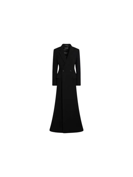 Lniany długi płaszcz Balenciaga czarny