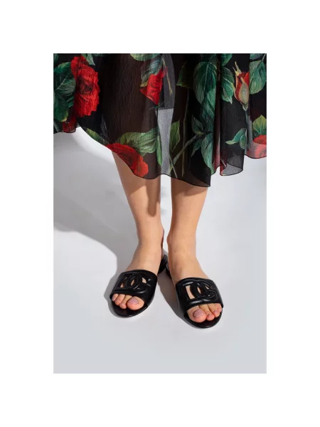 Lniane sandały Dolce&gabbana czarne