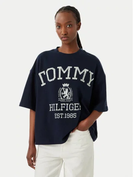 TOMMY HILFIGER Tričko VARSITY CREST / námornícka modrá béžová