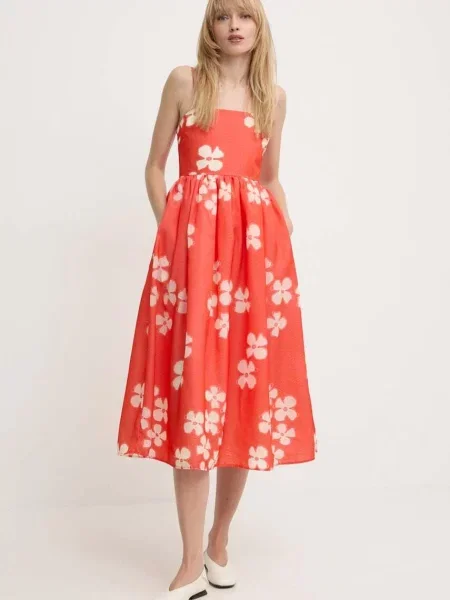 Stine Goya rochie midi evazati portocaliu