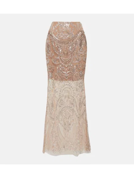 Maksi spódnica maxi Self-portrait dzwony srebrna