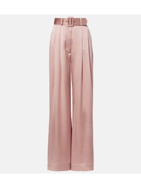 Pantaloni Zimmermann din satin plisate cu picior lat roz