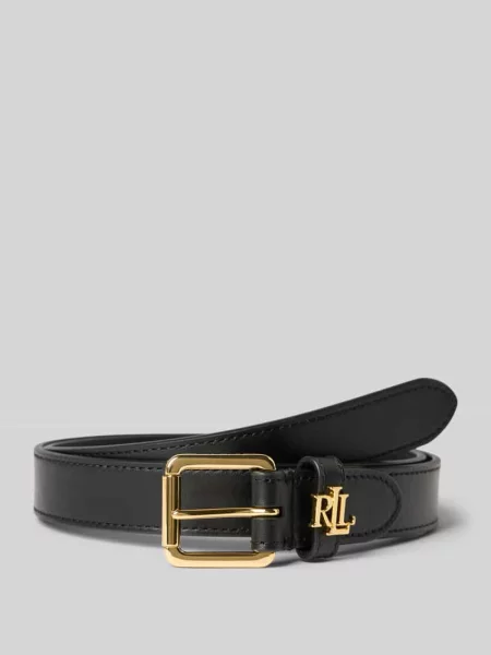 Pasek ze skóry bydlęcej z aplikacją z logo Lauren Ralph Lauren czarny