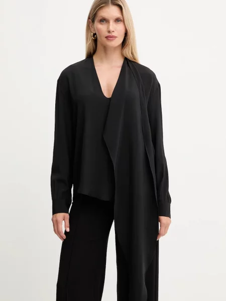 Simona Corsellini bluzka z dodatkiem jedwabiu gładka czarny
