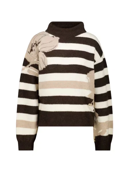 Dzianinowy sweter Monari w paski z paskiem brązowy