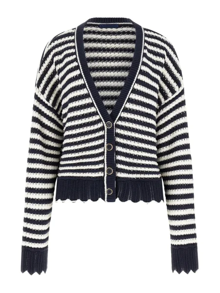 GUESS Geacă tricotată AMBER bleumarin / pământiu alb