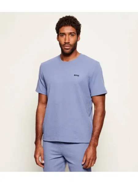 BOSS Tricou Waffle celest albastru