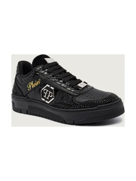 Philipp Plein Teniși din piele Mix Strass Cocco negru