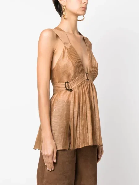 Αμάνικη μπλούζα Alberta Ferretti με λαιμόκοψη v καφέ