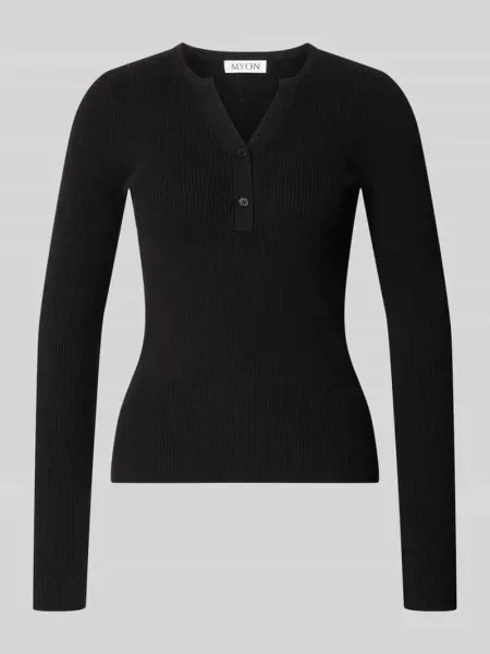 Longsleeve w dzianinowej optyce krój slim fit Myon czarna