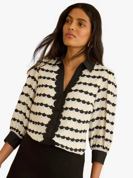 Love & roses Bluză fildeş / albastru deschis negru