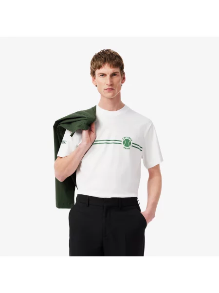 Lacoste Koszulka Z Nadrukiem I Haftem biały