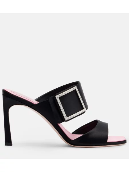 Papuci tip mules Roger Vivier din satin negru
