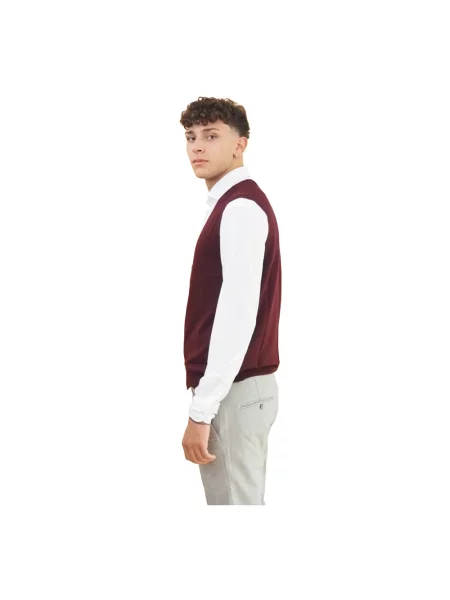 Sweter Barba wełniany z dekoltem w serek czerwony