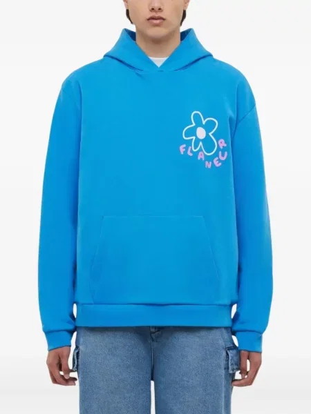 Hanorac cu glugă Flâneur cu model floral cu imagine albastru