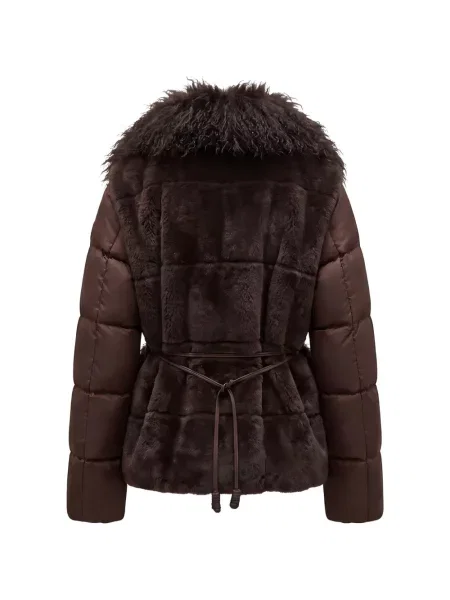Geacă Moncler din piele de oaie maro