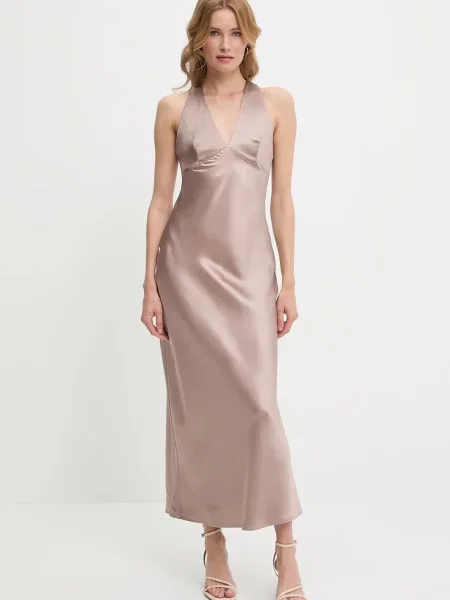 Answear Lab sukienka maxi dopasowana brązowy