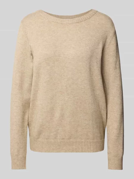 Sweter z dzianiny z okrągłym dekoltem model ‘Viril’ Vila biały