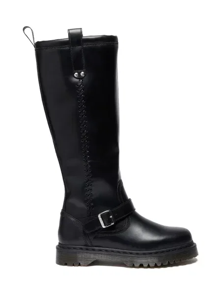 Dr. Martens kozaki skórzane Anistone na płaskim czarny