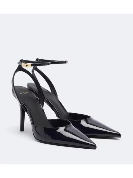 Pantofi cu toc Balmain din piele de lac slingback negru