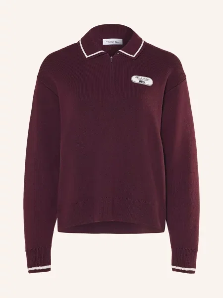 Lacoste Pletená Polokošile tmavě červená