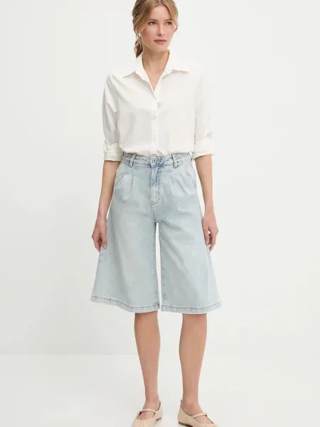 Answear Lab szorty jeansowe gładkie high waist niebieski