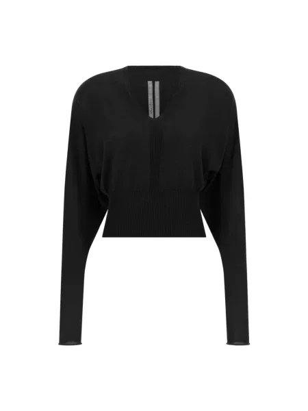 Sweter Rick Owens wełniany z dekoltem w serek czarny