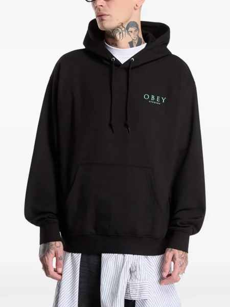 Hanorac cu glugă Obey cu imagine negru