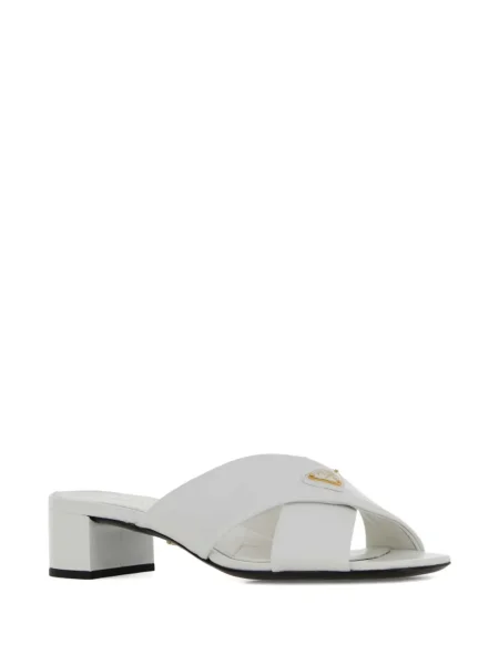 Papuci tip mules Prada din piele alb