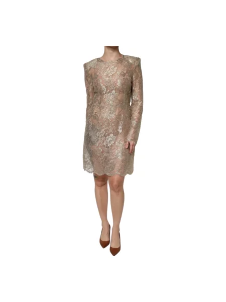 Sukienka mini Dolce And Gabbana w kwiatki koronkowa żółta