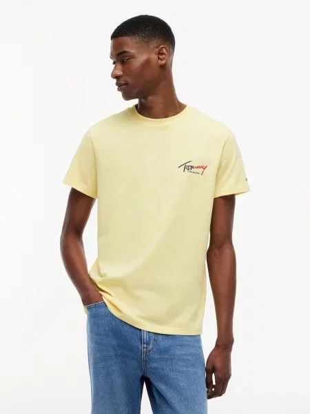 Tommy Jeans Majica temno modra / pastelno rumena rdeča