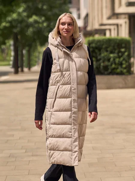 Comfort Zone Długa Kamizelka Ocieplana Beige beżowa