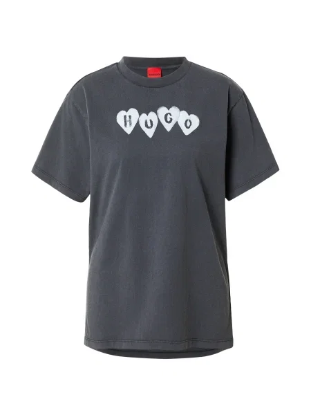 HUGO Majica svetlo siva črna