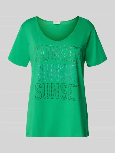 T-shirt z obszyciem z kamieni stras Milano Italy zielona