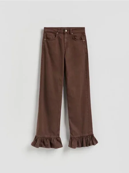 Reserved Jeansy wide leg z falbankami dark grey jeans szare